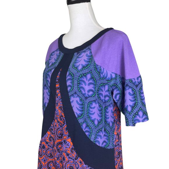 Tracy Reese 100% Silk Purple Pattern 3/4 Sleeve Lightweight Breezy Colorful Top - Picture 4 of 11